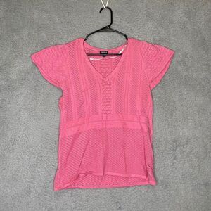 Torrid womens pink crotchet knit short cap sleeve top festival girly hippie 1X